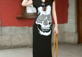 vestido de malha longo caveira
